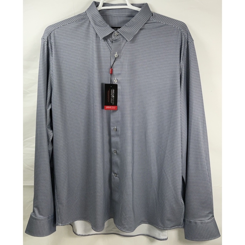 NWT Men's Kenneth Cole Slim Fit Awear-Tech Stretch Dress Shirt Gray Geo XXL